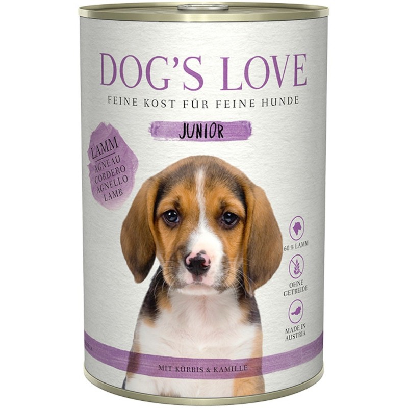 Dog's Love Junior 400g Dose Hundenassfutter 6 x 400 Gramm Lamm mit Kürbis & Kamille