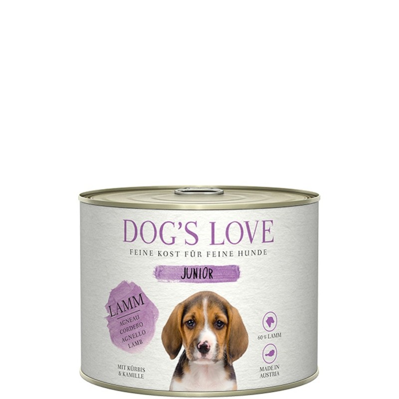 Dog's Love Junior 200g Dose Hundenassfutter Sparpaket 12 x 200 Gramm Lamm mit Kürbis & Kamille