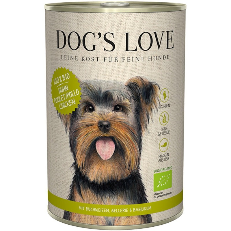 Dog's Love Bio 400g Dose Hundenassfutter 6 x 400 Gramm Huhn mit Buchweizen, Sellerie & Basilikum