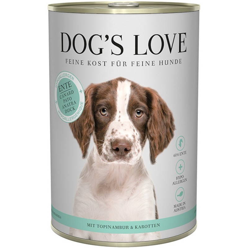 Dog's Love Hypoallergen 400g Dose Hundenassfutter 6 x 400 Gramm Ente mit Topinambur & Karotte