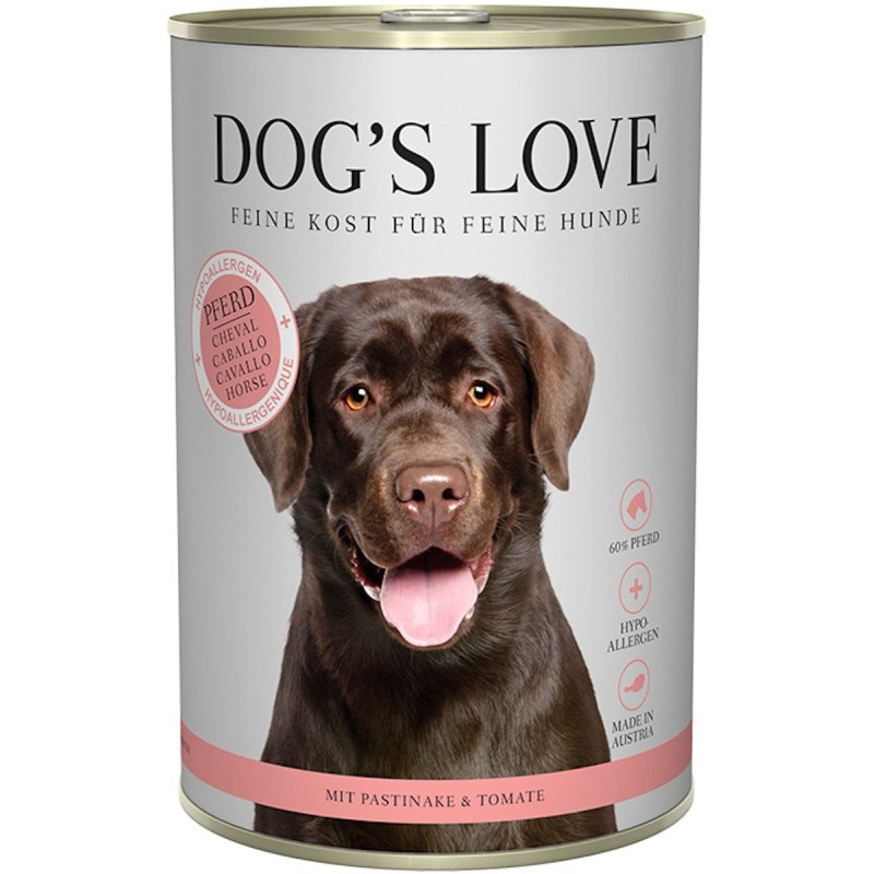 Dog's Love Hypoallergen 400g Dose Hundenassfutter Sparpaket 12 x 400 Gramm Pferd mit Pastinake & Tomate