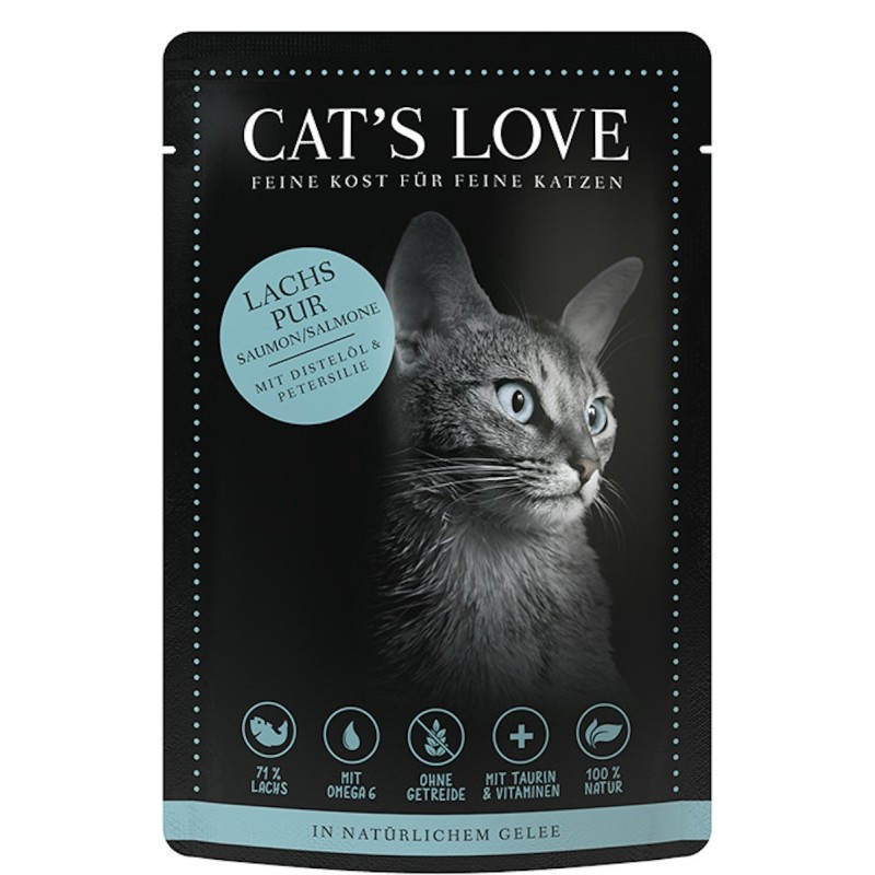 Cat's Love Adult 85g Beutel Katzennassfutter Sparpaket 24 x 85 Gramm Lachs Pur mit Distelöl & Petersilie