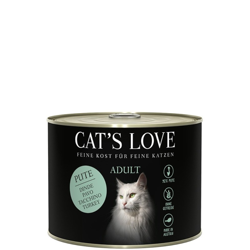 Cat's Love Adult 200g Dose Katzennassfutter Sparpaket 12 x 200 Gramm Pute Pur mit Lachsöl & Katzengamander