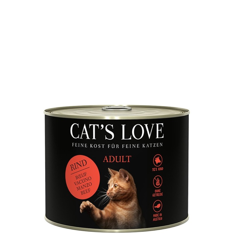 Cat's Love Adult 200g Dose Katzennassfutter Sparpaket 12 x 200 Gramm Rind Pur mit Distelöl & Löwenzahn