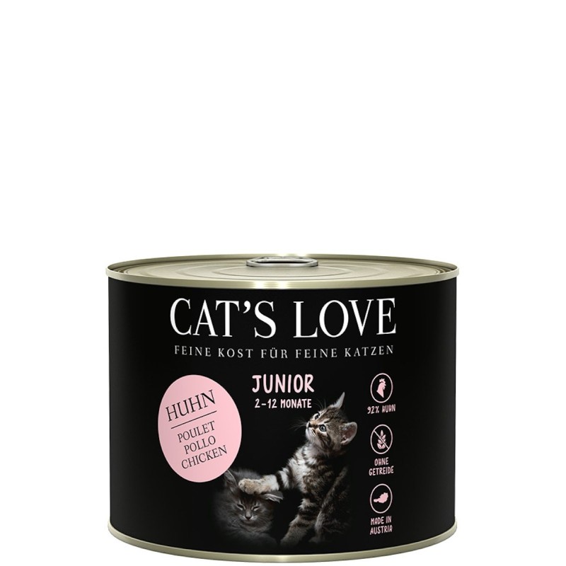 Cat's Love Junior 200g Dose Katzennassfutter Sparpaket 12 x 200 Gramm Huhn Pur mit Seealgen & Distelöl