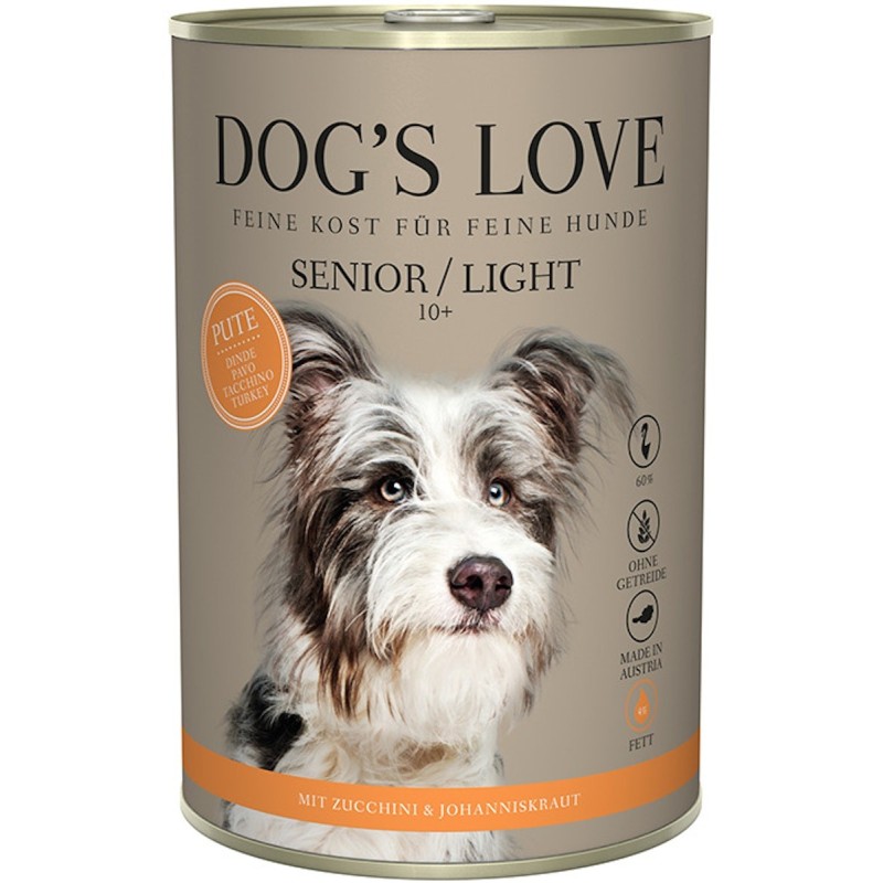 Dog's Love Senior 400g Dose Hundenassfutter 6 x 400 Gramm Pute & Light mit Zucchini & Johanneskraut