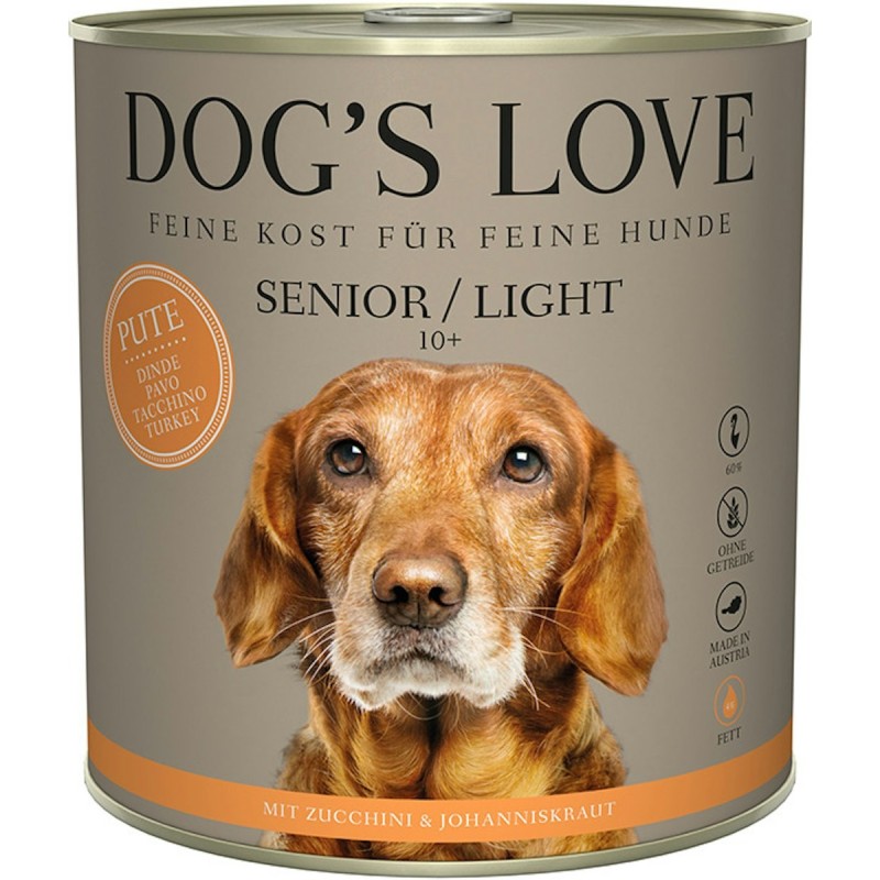 Dog's Love Senior 800g Dose Hundenassfutter Sparpaket 12 x 800 Gramm Pute & Light mit Zucchini & Johanneskraut