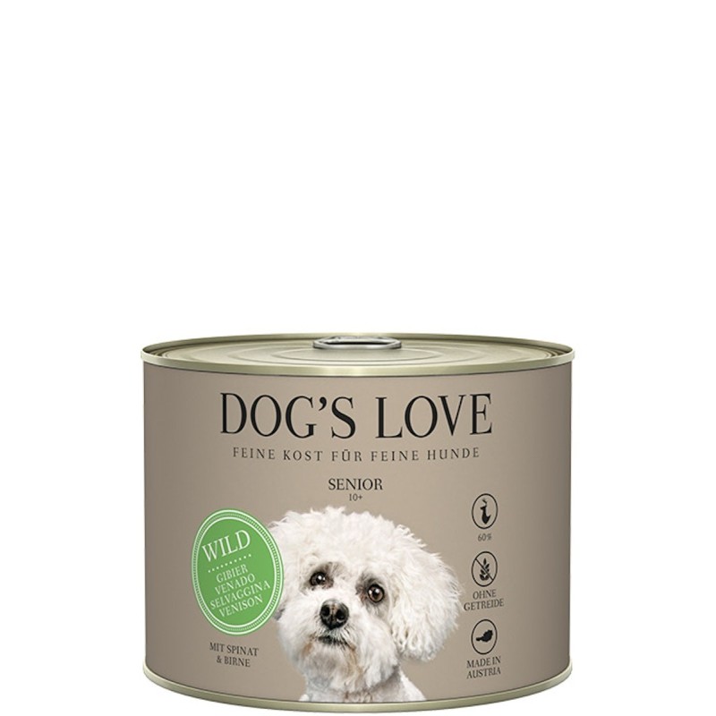 Dog's Love Senior 200g Dose Hundenassfutter Sparpaket 12 x 200 Gramm Wild mit Spinat & Birne