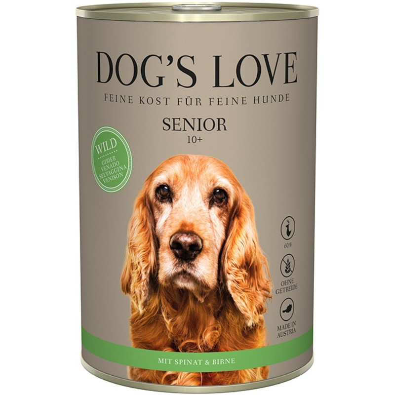 Dog's Love Senior 400g Dose Hundenassfutter 6 x 400 Gramm Wild mit Spinat & Birne