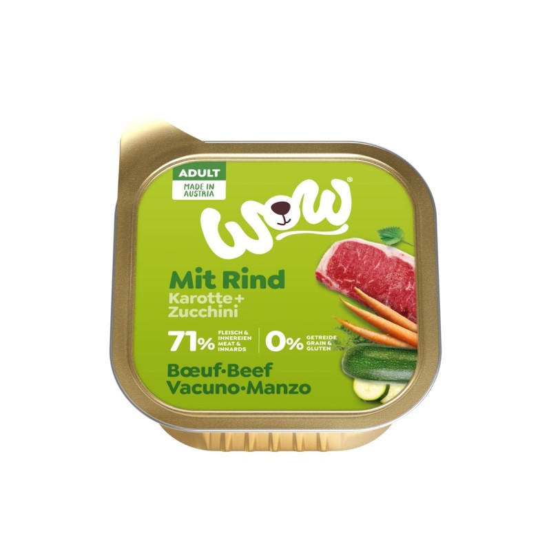 WOW Adult 150g Hundenassfutter Sparpaket 22 x 150 Gramm Rind mit Karotten