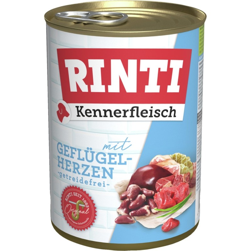 RINTI Kennerfleisch 400g Dose Hundenassfutter 48 x 400 Gramm Geflügelherzen