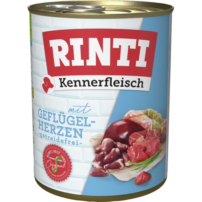 RINTI Kennerfleisch 800g Dose Hundenassfutter Sparpaket 36 x 800 Gramm Geflügelherzen