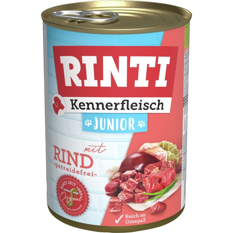 RINTI Kennerfleisch Junior 400g Dose Hundenassfutter 48 x 400 Gramm Rind