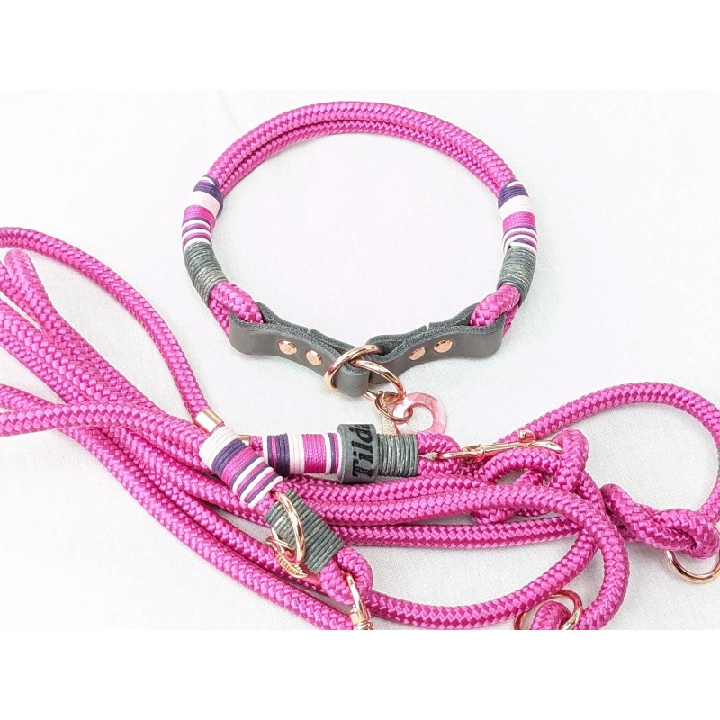 Zugstop Set TILDA in pink | Auswahl: Halsband + Leine | Beschläge: Zinkdruckguss | Farbe: pink