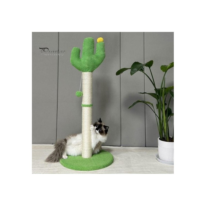 Cat Scratching Post Tall Cactus Sisal Scratcher Post with Interactive Ball Cat Scratching Board Self Groomer for Kittens Adul