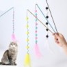 Cat Wand Colorful Feather Plush Balls Bite-Resistant Long Pole Comfortable to Grip Entertaining