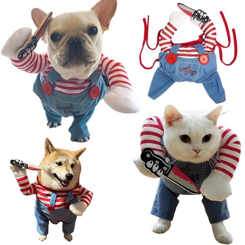 Hunde-Cosplay-Kostüm, Halloween-Haustierkleidung für kleine große Hunde, Jumpsuit, lustiges Chihuahua-Puppenset, Welpen-Katze