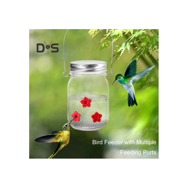 Kolibri-Futterspender aus Einmachglas, auslaufsicher, transparent, große Kapazität, künstliche Blumendekoration, lockt Vögel