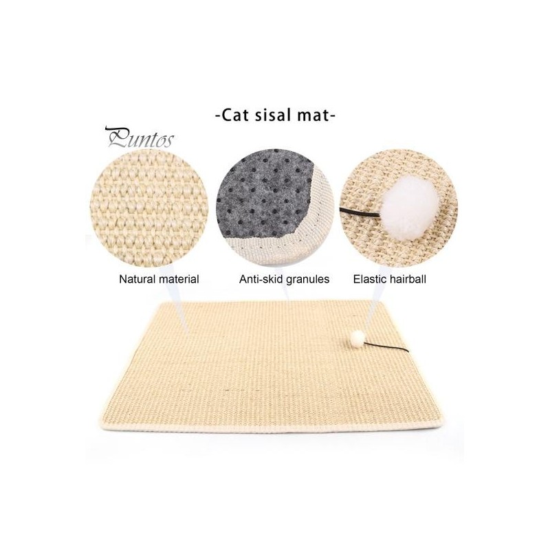 Kratzmatte für Katzen, natürliche Sisal-Kratzmatte mit Plüschball, Möbelschutz, rutschfeste Wände und Böden, Kratzmatte für K