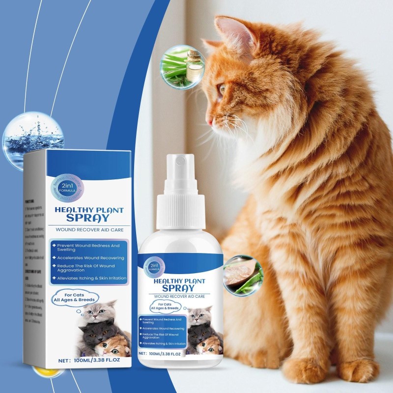 Wundspray für Katzen, Reinigung, Wartung, Genesung, Hautpflegespray für Haustiere, 100 ml