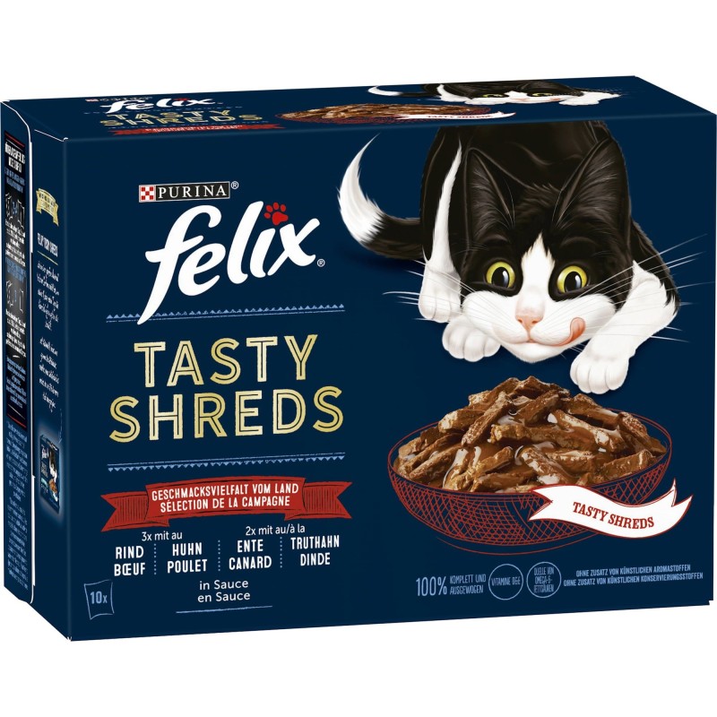 Felix Tasty Shreds Geschmacksvielfalt vom Land 10x80g - 800 g