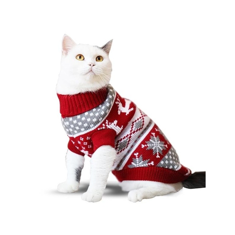 Roter und grauer Rentier-Hunde- und Katzen-Weihnachtshaustier-Pullover