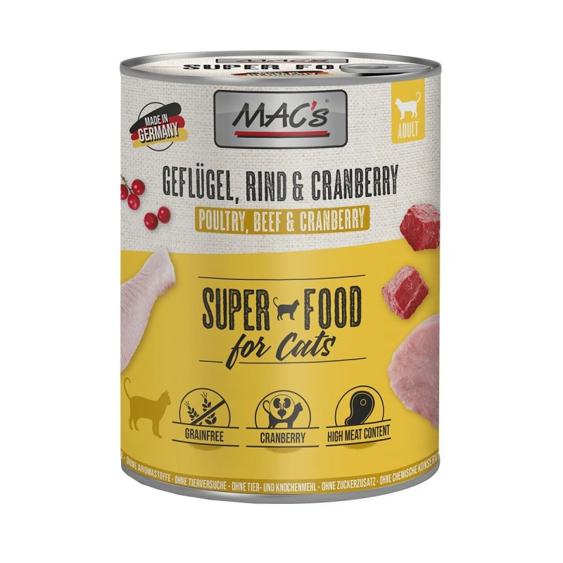 MAC's Cat Fleischmenü Geflügel, Rind und Cranberry 6x800g