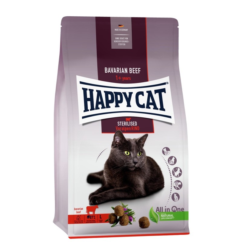 HAPPY CAT Supreme Sterilised Adult Voralpen-Rind Katzentrockenfutter 4 Kilogramm