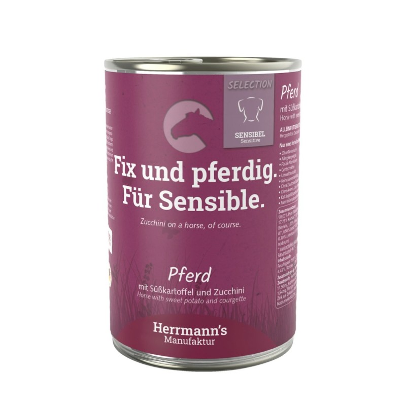 Herrmann's Selection Sensibel / Sensitiv 400g Dose Hundenassfutter 12 x 400g Pferd mit Süßkartoffeln, Zucchini & Borretschöl