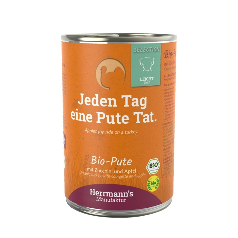 Herrmann's Selection Leicht 400g Dose Hundenassfutter 12 x 400g Bio Pute mit Zucchini & Apfel