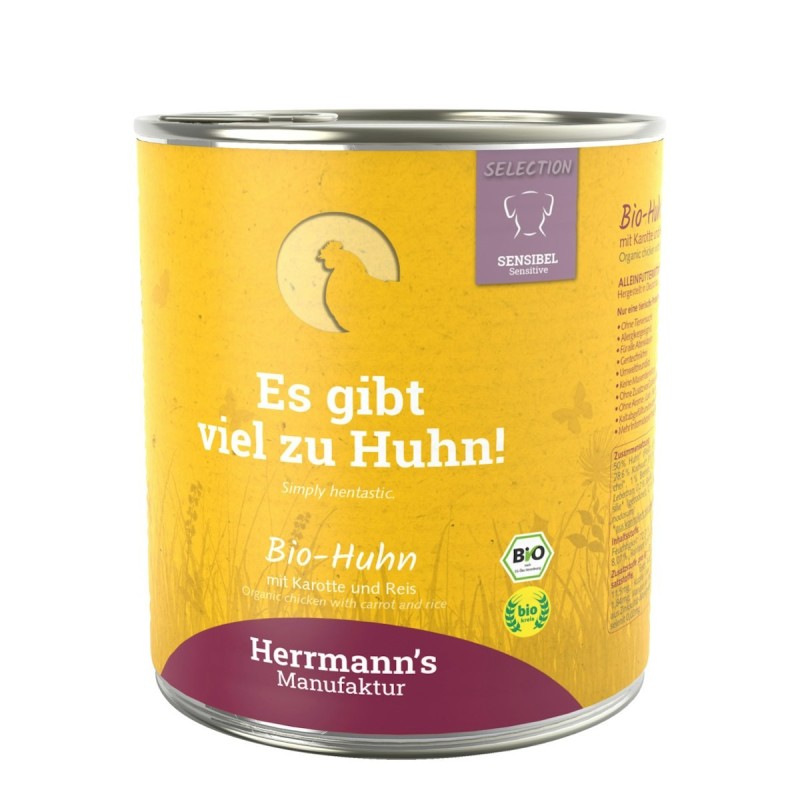 Herrmann's Selection Sensibel / Sensitiv 800g Dose Hundenassfutter 6 x 800g Bio Huhn mit Karotte & Reis