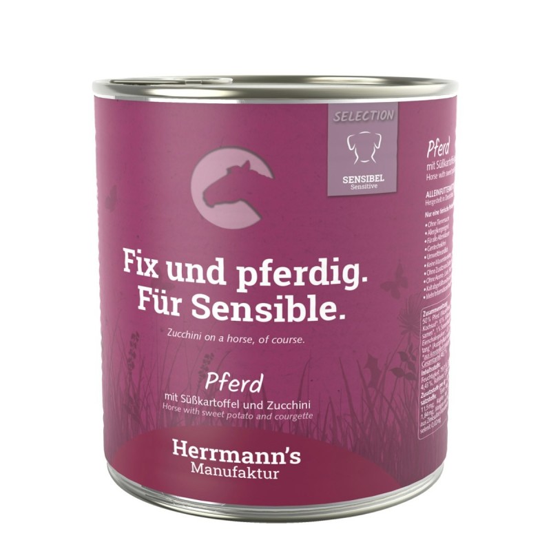 Herrmann's Selection Sensibel / Sensitiv 800g Dose Hundenassfutter 6 x 800g Pferd mit Süßkartoffel & Zucchini