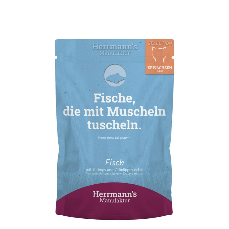 Herrmann's Seletion Adult 100 Gramm Katzennassfutter 20 x 100 Gramm Fisch mit Shrimps & Grünlippmuschel