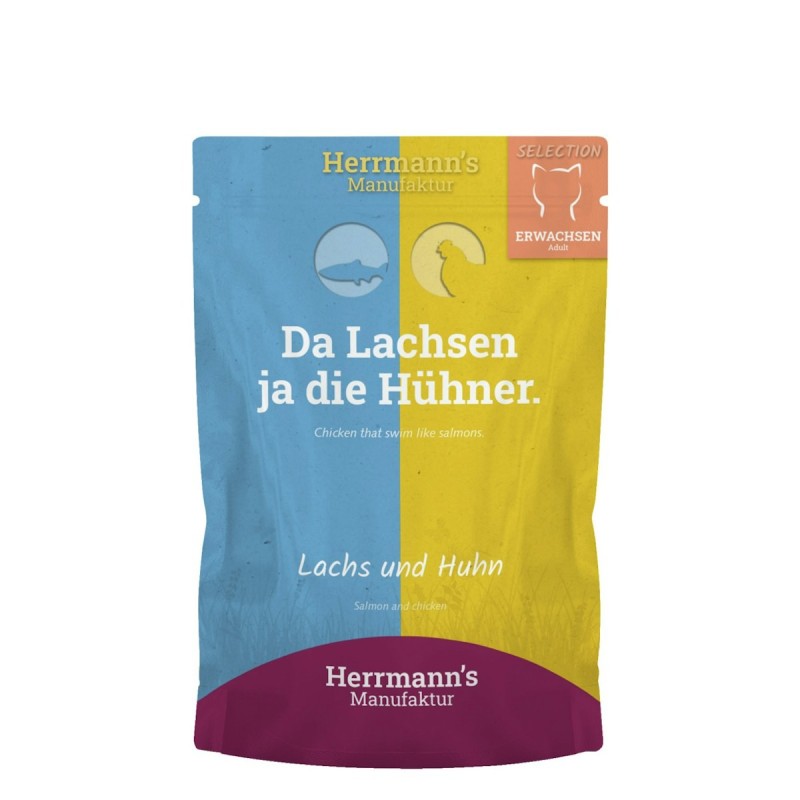 Herrmann's Seletion Adult 100 Gramm Katzennassfutter 20 x 100 Gramm Lachs mit Huhn, Karotte & Kokosflocken