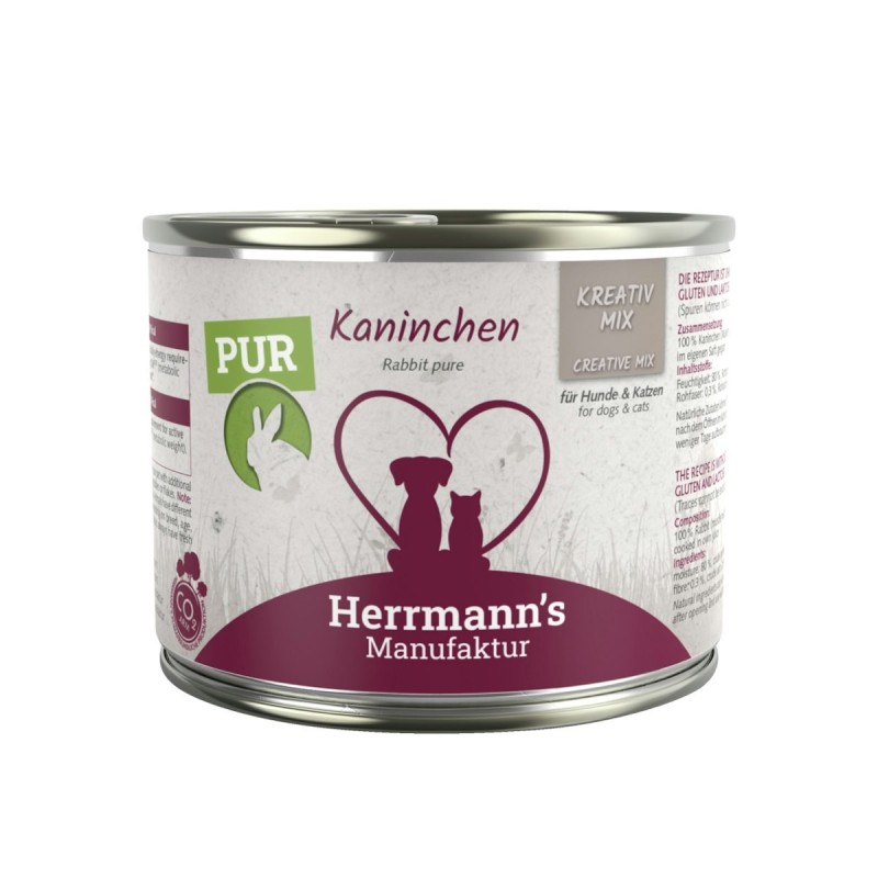 Herrmann's Kreativ-Mix Reinfleisch 200 Gramm Hundenassfutter 12 x 200 Gramm Kaninchen