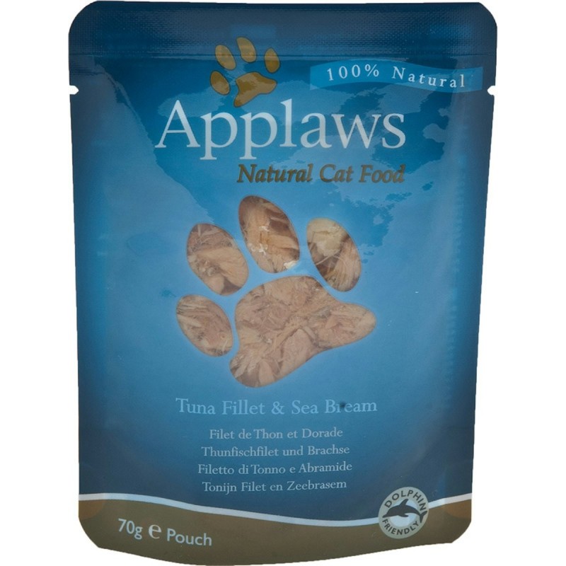 Applaws 70g Beutel Katzennassfutter Sparpaket 24 x 70 Gramm Thunfischfilet & Brachse