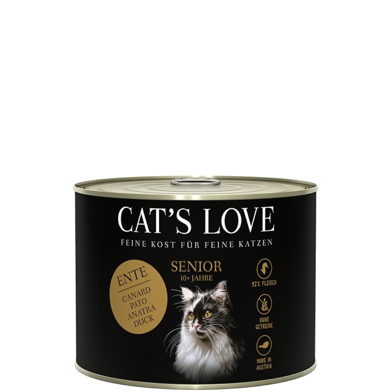 Cat's Love Senior 200g Dose Katzennassfutter Sparpaket 12 x 200 Gramm Ente mit Distelöl & Liebstöckel