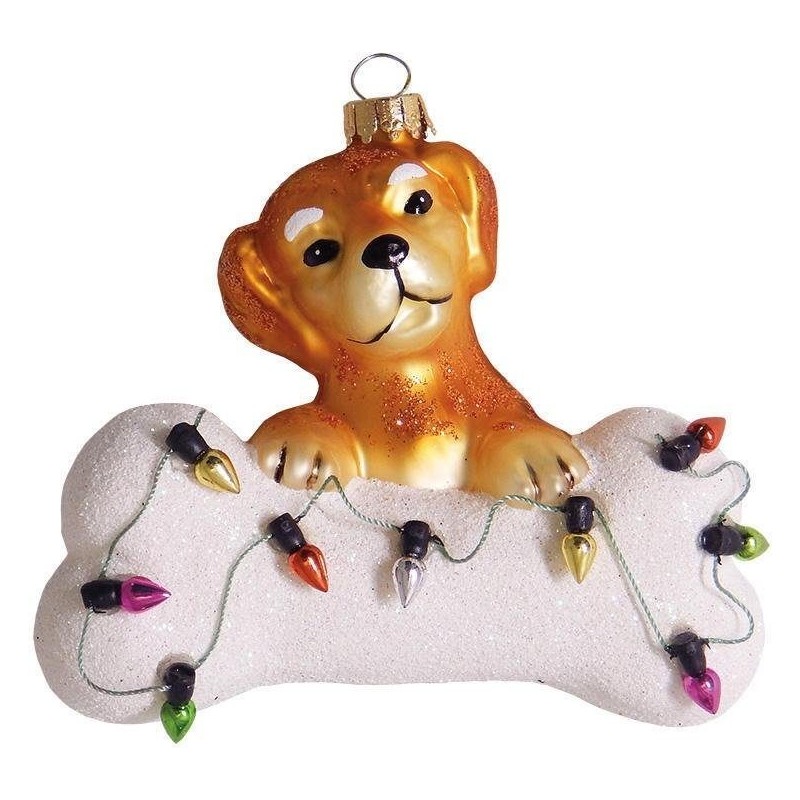 Krebs Glas Lauscha Christbaumschmuck »Hund mit Knochen & Lichterkette, Weihnachtsdeko, Christbaumschmuck«, (1 tlg.), mundgebl