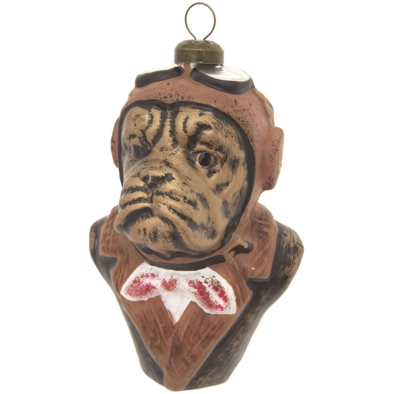 Krebs Glas Lauscha Christbaumschmuck »Steampunk Pilot Hund, Braun, 10cm«, (1 tlg.), Christbaumschmuck aus Glas, mundgeblasen,