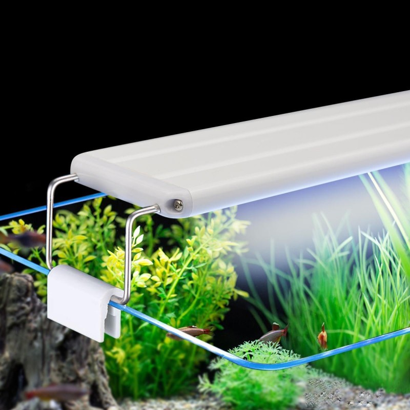 Aquarium-LED-Beleuchtung, 18–74 cm, Wasserpflanze, Aquarium-Licht mit ausziehbaren Halterungen, weiße und blaue Beleuchtungsl