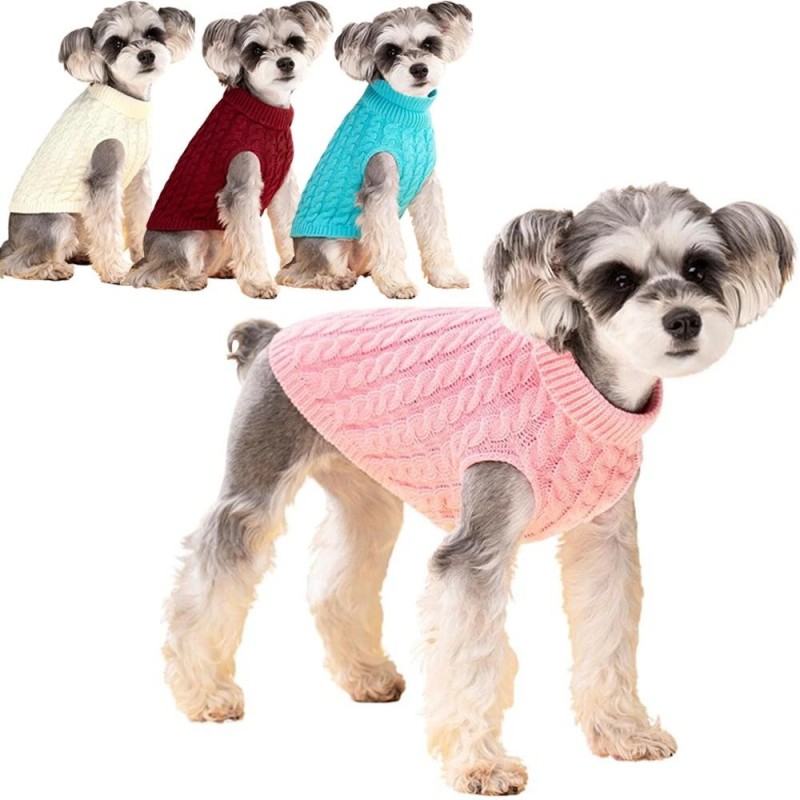 Haustierkleidung für den Winter, warme, weiche Pullover für kleine und mittelgroße Hunde, Katzen, Rollkragen, gestrickter Hun