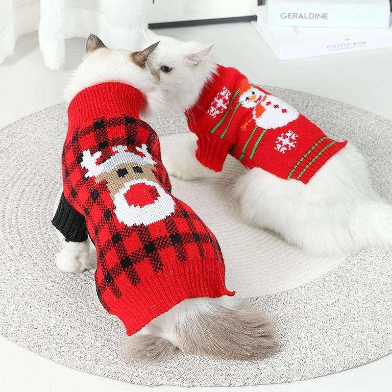 Haustier Hoher Kragen Weihnachten Elch Pullover Haustier Kätzchen Hund Teddy Schnauzer Bär Katze Kleidung Herbst Winter Kleid