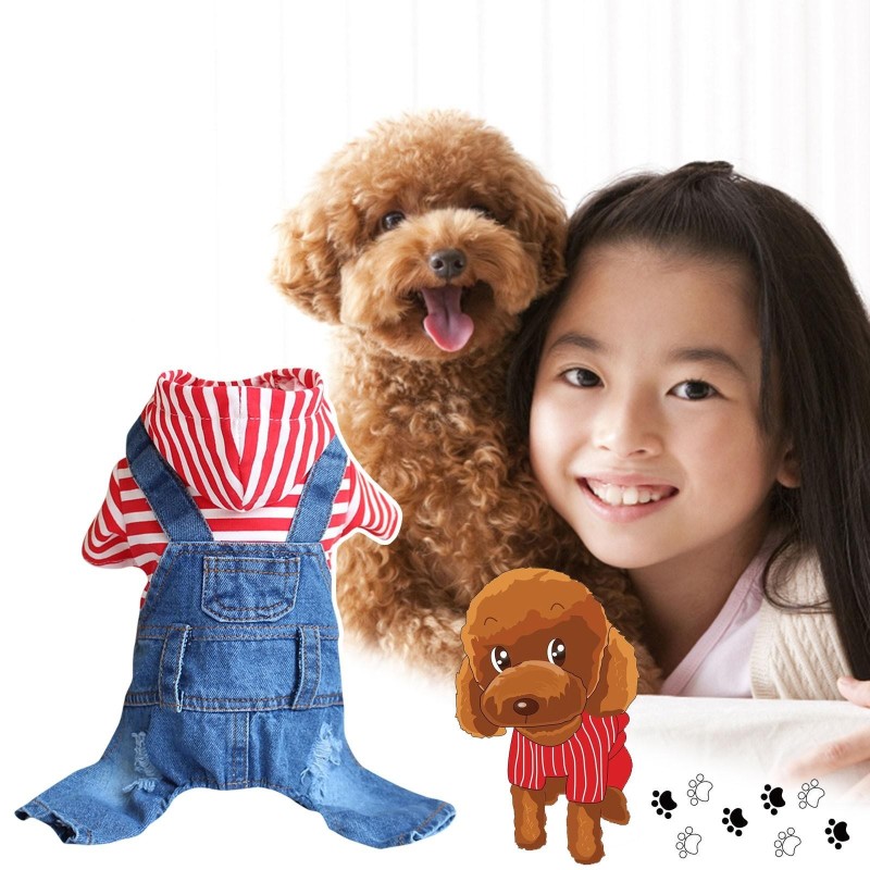 Jeansweste, Jacke, T-Shirt, süße Welpenkleidung, bequeme, coole Kleidung für kleine Hunde M rot