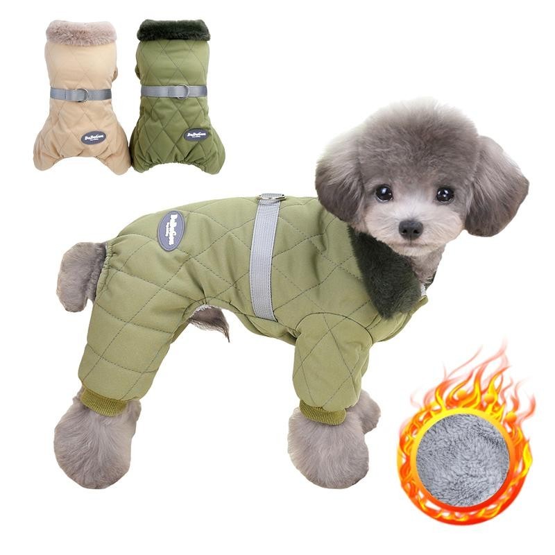 Hundeoverall mit Pelzkragen und D-Ring, Winter-Hundekleidung für kleine Hunde, Welpen-Overall, Chihuahua-Jacke, Pudelkostüm,