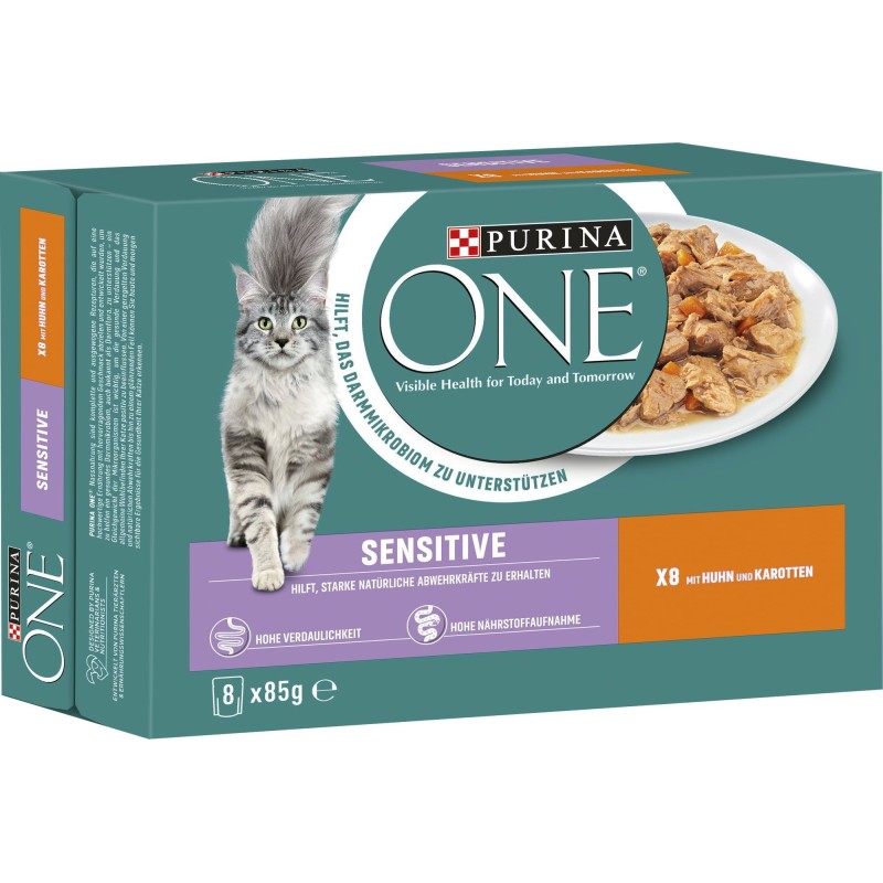 PURINA ONE Sensitive mit Huhn und Karotten 8x85g - 680 g