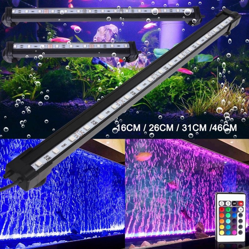 16/26/31/46CM Fernbedienung Wasserdichte Luftblase Lampe LED Aquarium Licht Machen Sauerstoff 16cm 9LEDs -US Plug