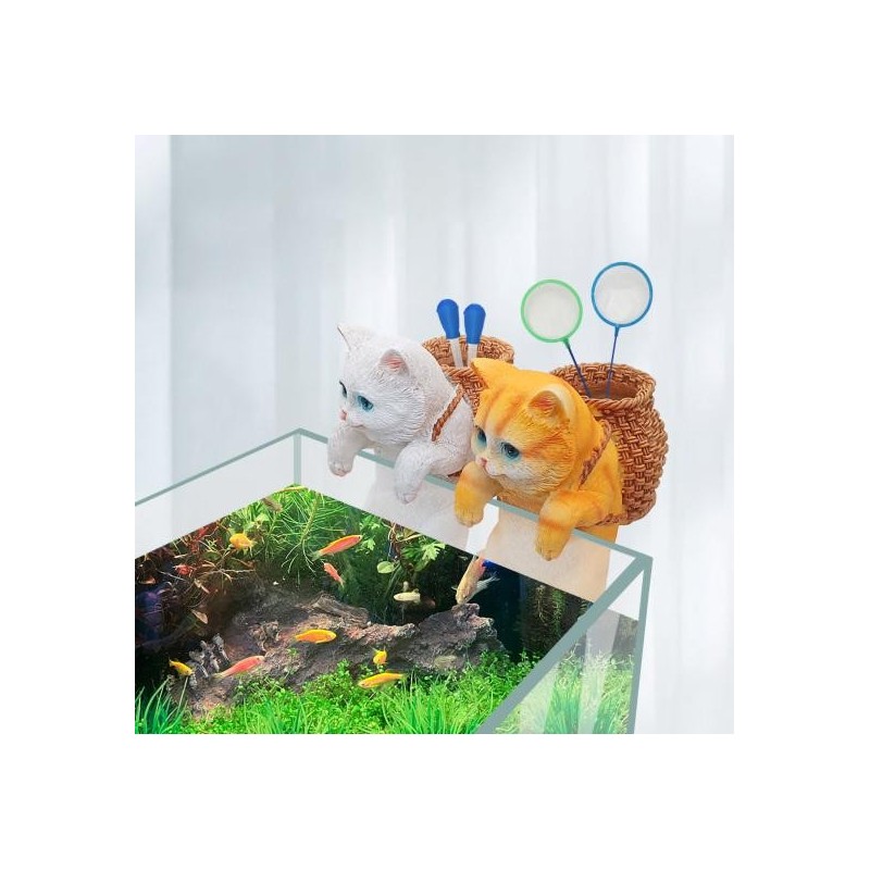 Fisch Tank Anhänger süße Katze Korb Skulptur Aquarium Harz Ornament Fisch Tank Landschaftsbau Dekoration grau