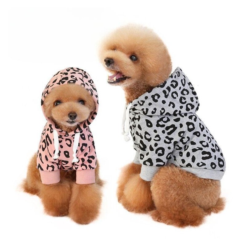 Haustier Pullover Leopard Print Hund Kleidung Mit Kapuze Gedruckt Einfache Dou Teddy Haustier Hund Kleidung S graue