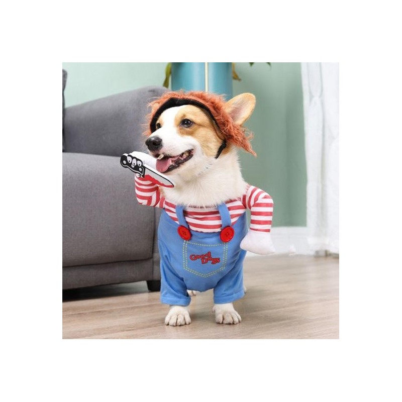 1 Set Haustier-Cosplay-Kostüm, gruselige, tödliche Puppe, Hundekleidung, vielseitiges, bequemes Halloween-Outfit für Hunde un