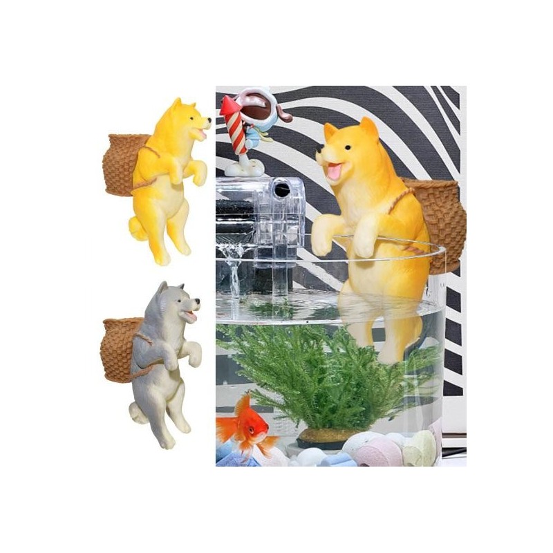 Aquarium-Ornament, kreative Cartoon-Hundeform mit Korb auf der Rückseite, lichtecht, niedliche Aquarium-Dekoration für Zuhaus